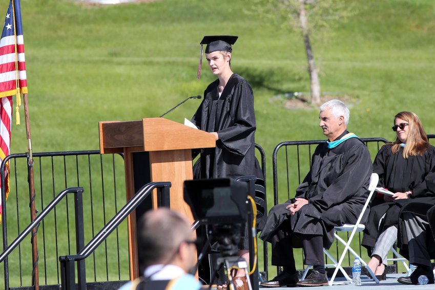 Senior Class Poet Sarah Peterson addresses her fellow graduates.